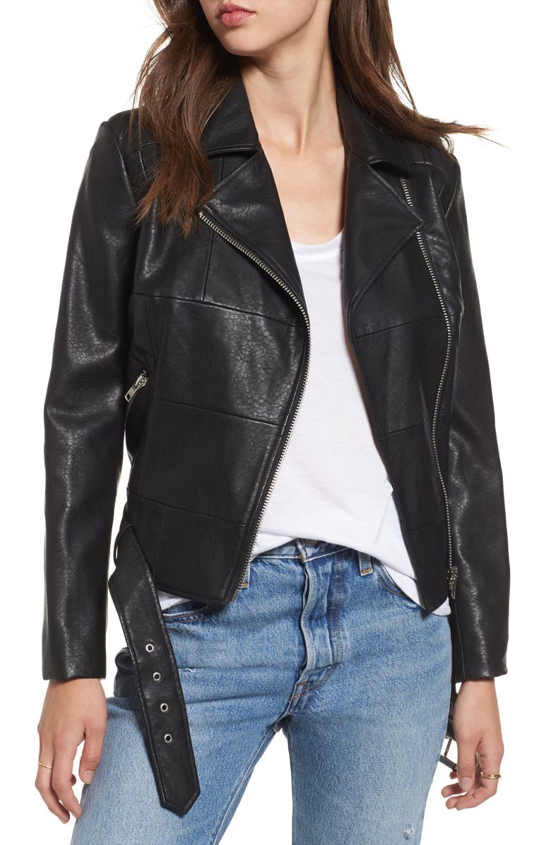 BB Dakota by Steve Madden BB Dakota Maria Washed Faux Leather Patchwork Jacket, Main, color, 