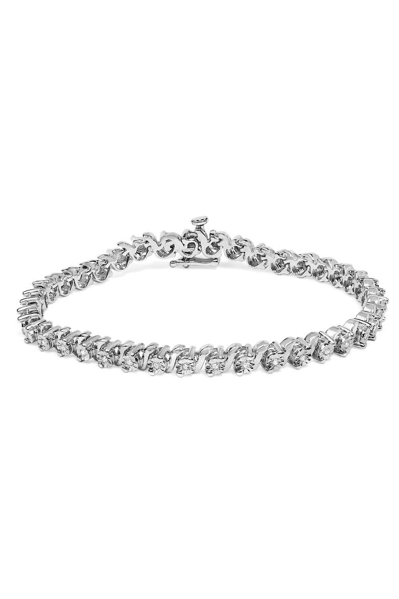 Silver 1/4 Cttw Diamond Station and S Link Bracelet, Main, color, White