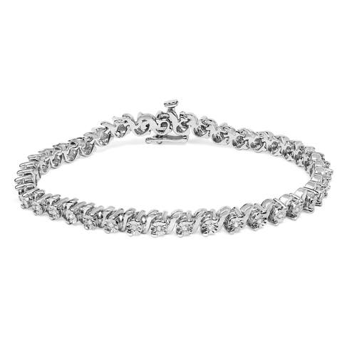 Silver 1/4 Cttw Diamond Station and S Link Bracelet