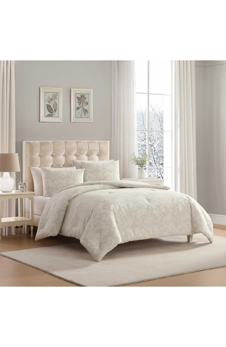 Laura Ashley Meredith Cotton Flannel Comforter & Sham Set, Alternate, color, Light Grey