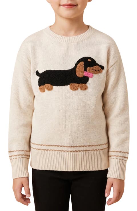 Kids' Fuzzy Dachshund Appliqué Sweater