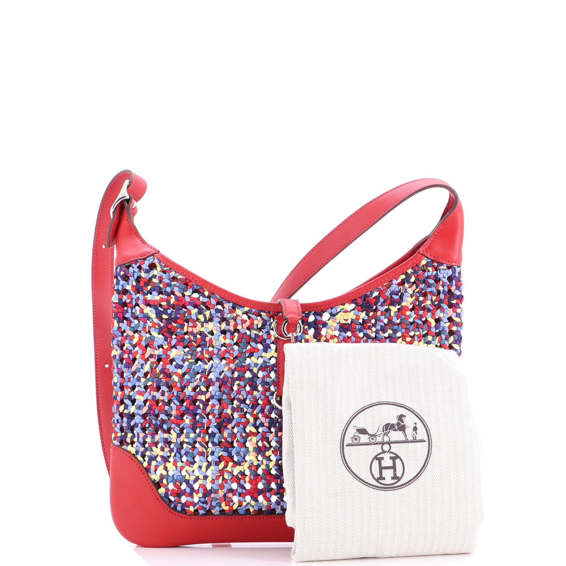 Pre-Owned Hermes Trim Duo Bag Printed Silk and Leather 31, Alternate, color, Rouge Vif