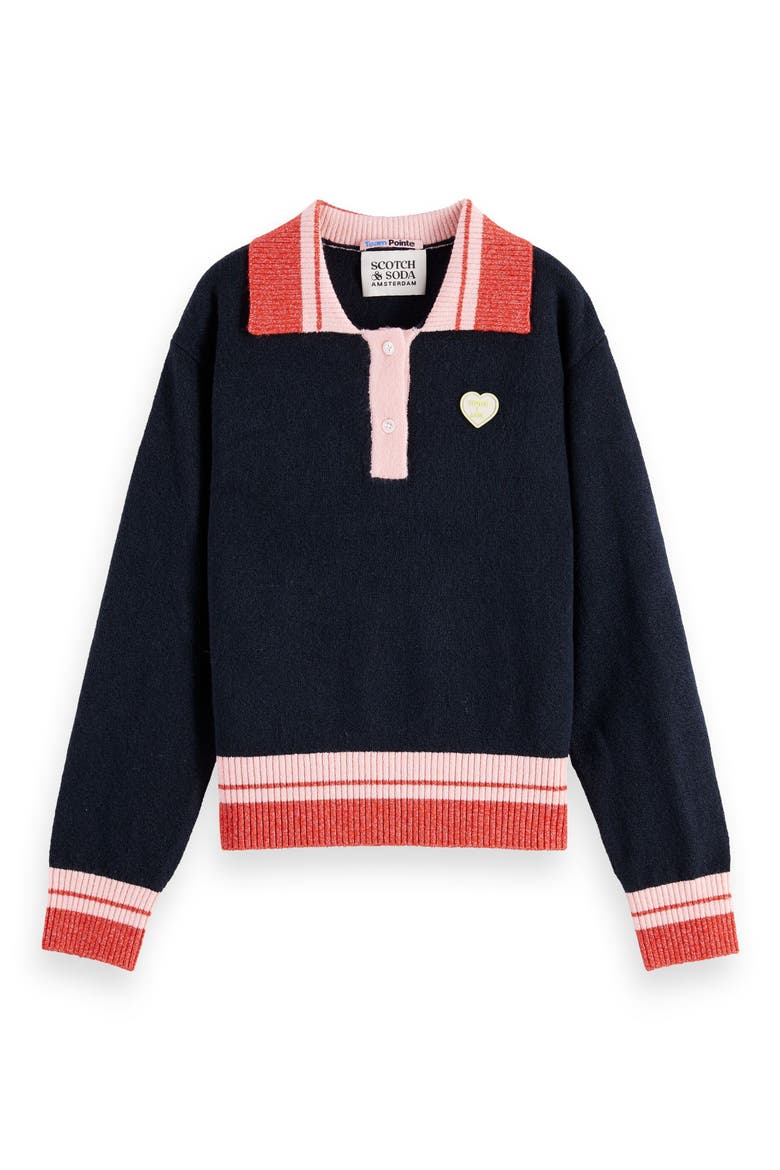 Kids' Sporty Stripe Rib Pullover, Main, color, SKY CAPTAIN