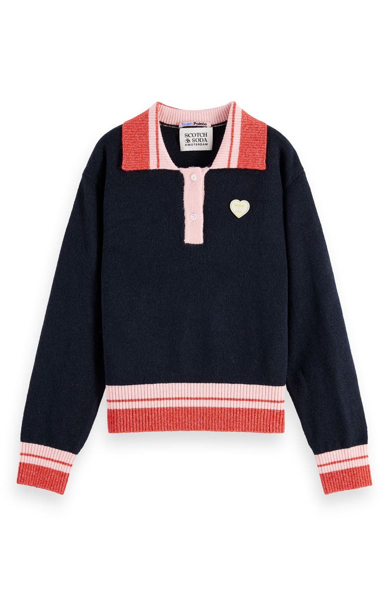 Scotch & Soda Kids' Sporty Stripe Rib Pullover, Main, color, Sky Captain