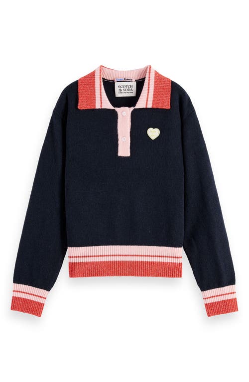 Scotch & Soda Kids' Sporty Stripe Rib Pullover In Black