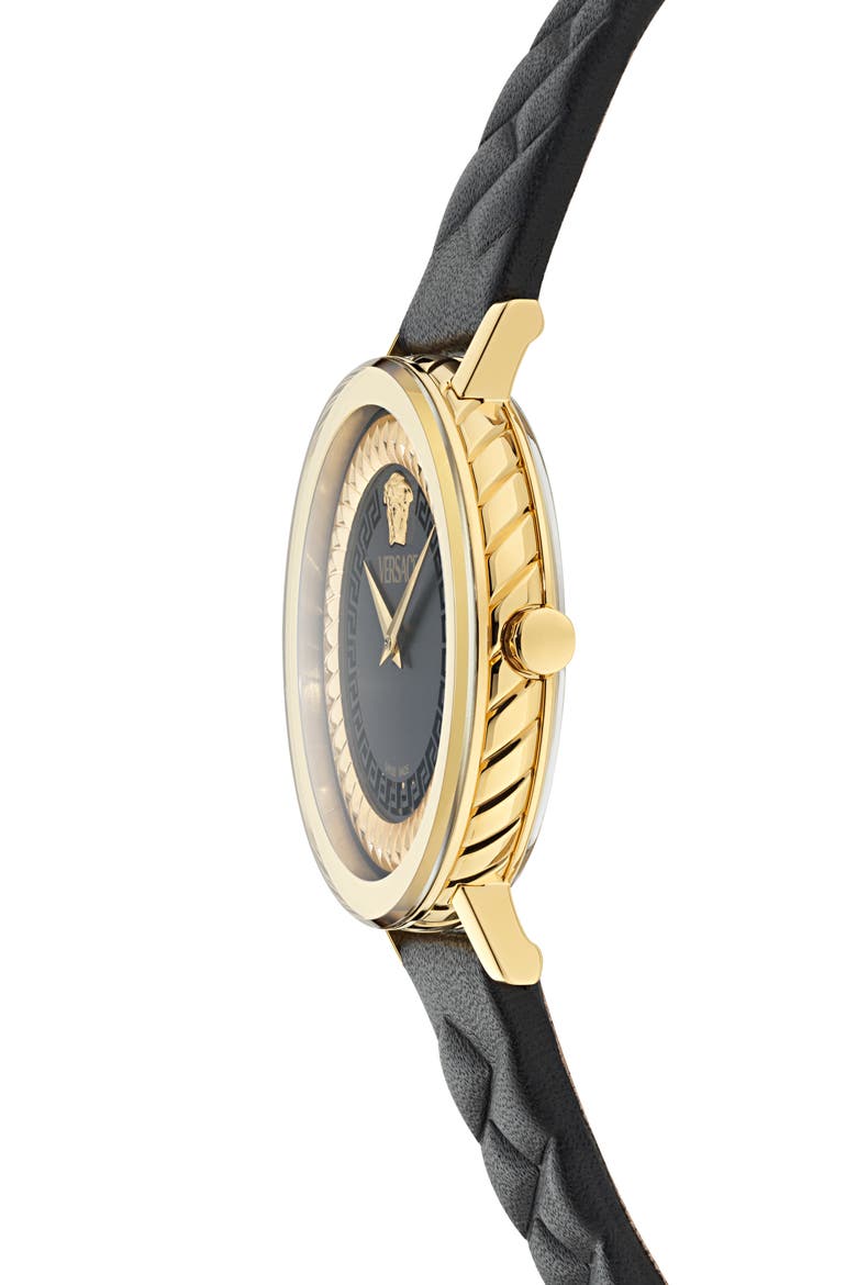 Delphinus Leather Strap Watch, 35mm, Alternate, color, YELLOW GOLD