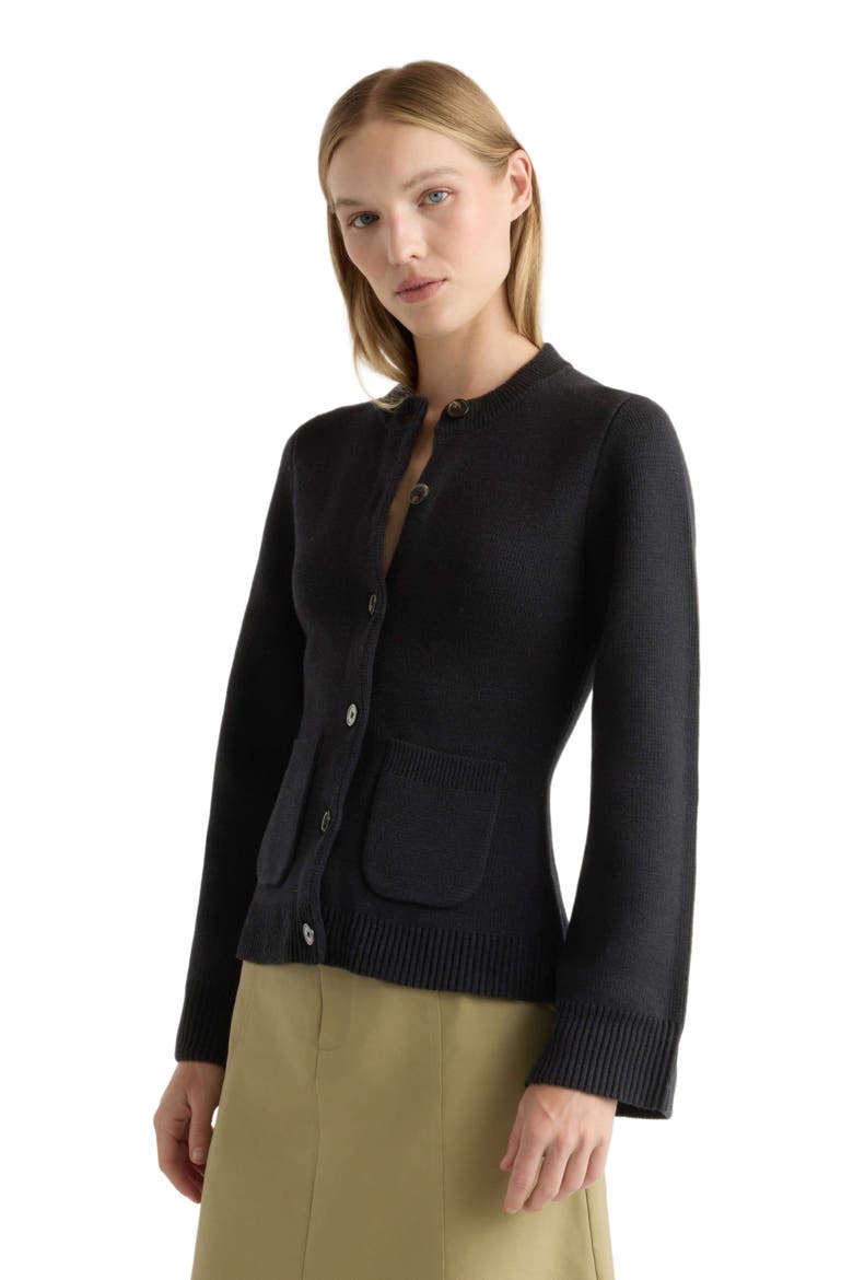 Eames Cotton Wool Button Cardigan, Alternate, color, Black