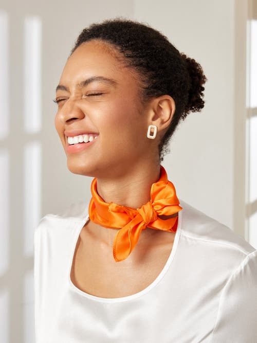 Silksilky Pure Silk Solid Color Square Scarf 53x53cm/21 In Orange