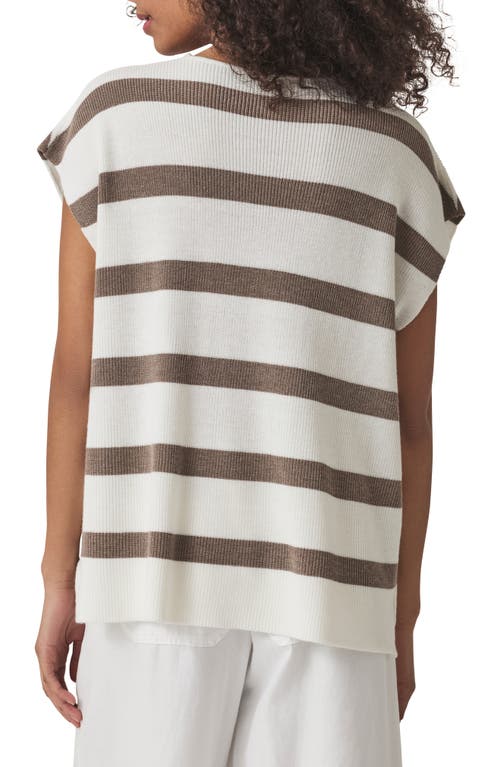Splendid Octavia Stripe V-neck Short Sleeve Sweater In White