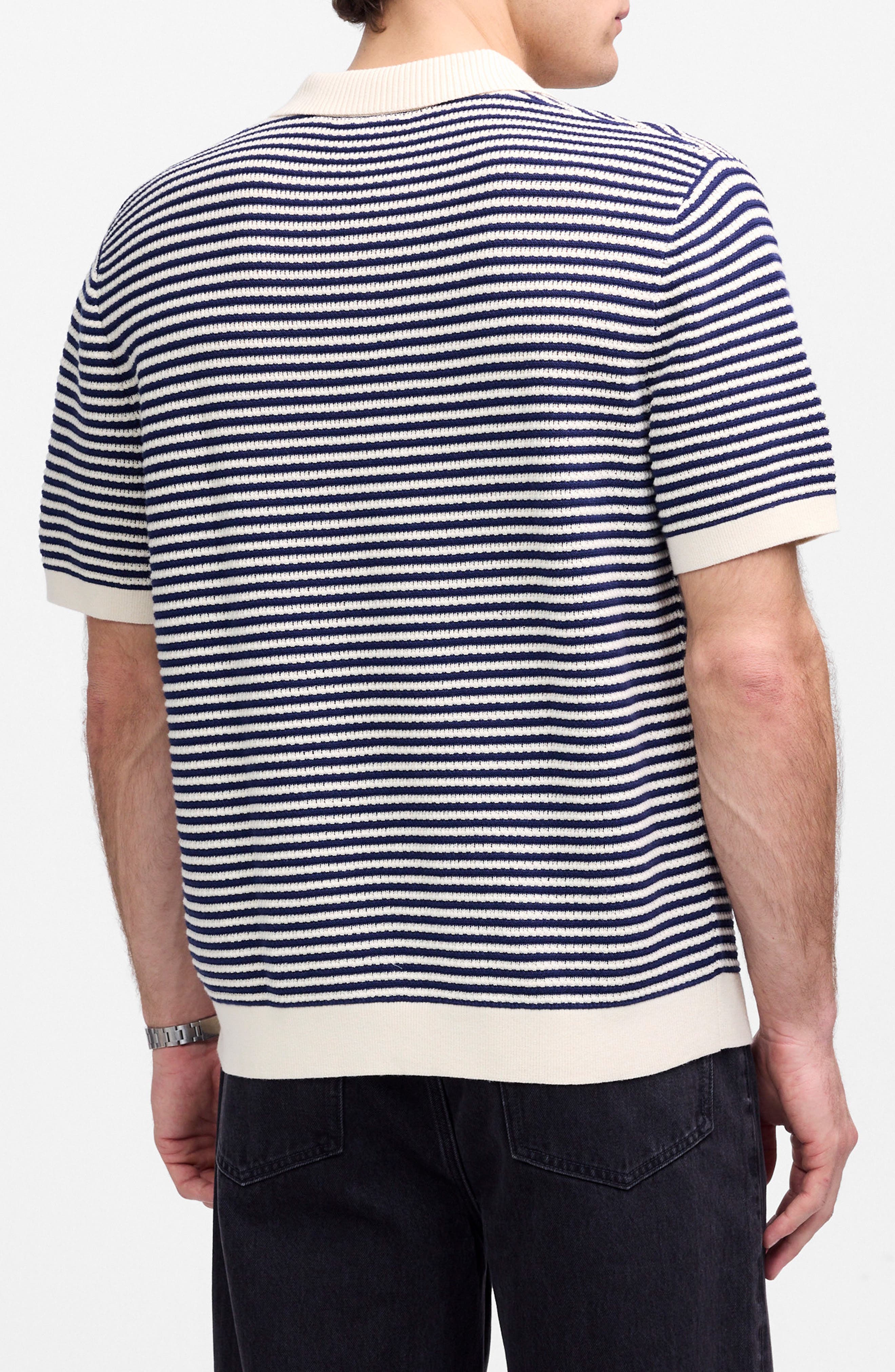 Pointelle Stitch Single Button Sweater Polo - image 2