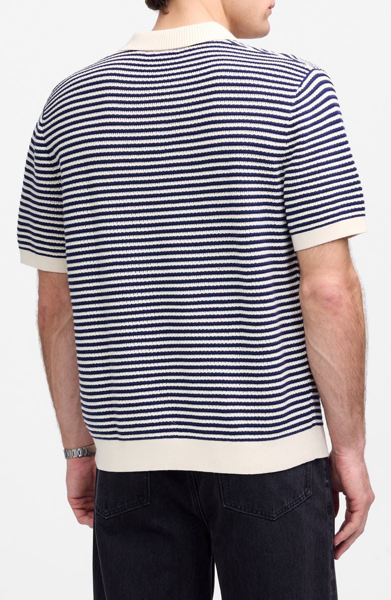 Madewell Pointelle Stitch Single Button Sweater Polo, Alternate, color, Antique Navy