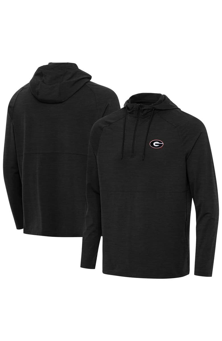ANTIGUA Men's Antigua Heather Black Georgia Bulldogs Spikes Quarter-Zip Hoodie, Main, color, Heather Black