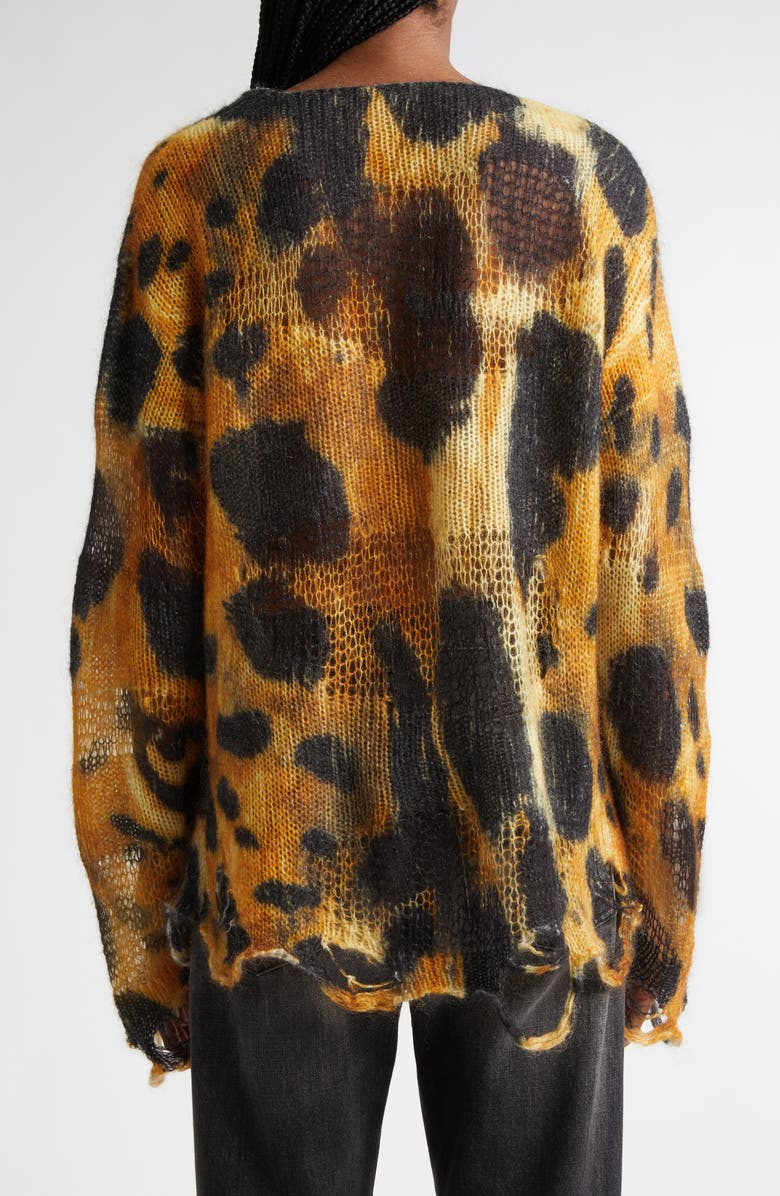 R13 Distressed Leopard Print Boyfriend Sweater, Alternate, color, 