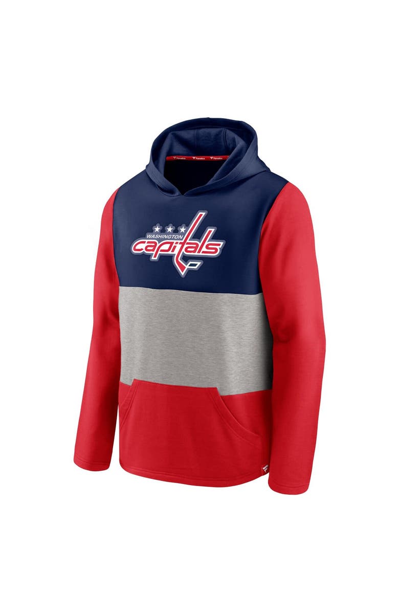 FANATICS Men's Fanatics Branded Navy/Red Washington Capitals Prep Color Block Pullover Hoodie, Alternate, color, 