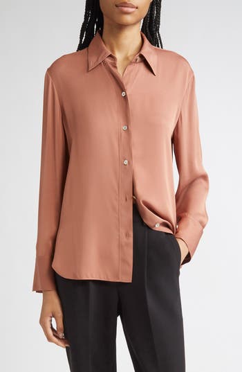 Vince Stretch Silk Button-up Shirt In Pink