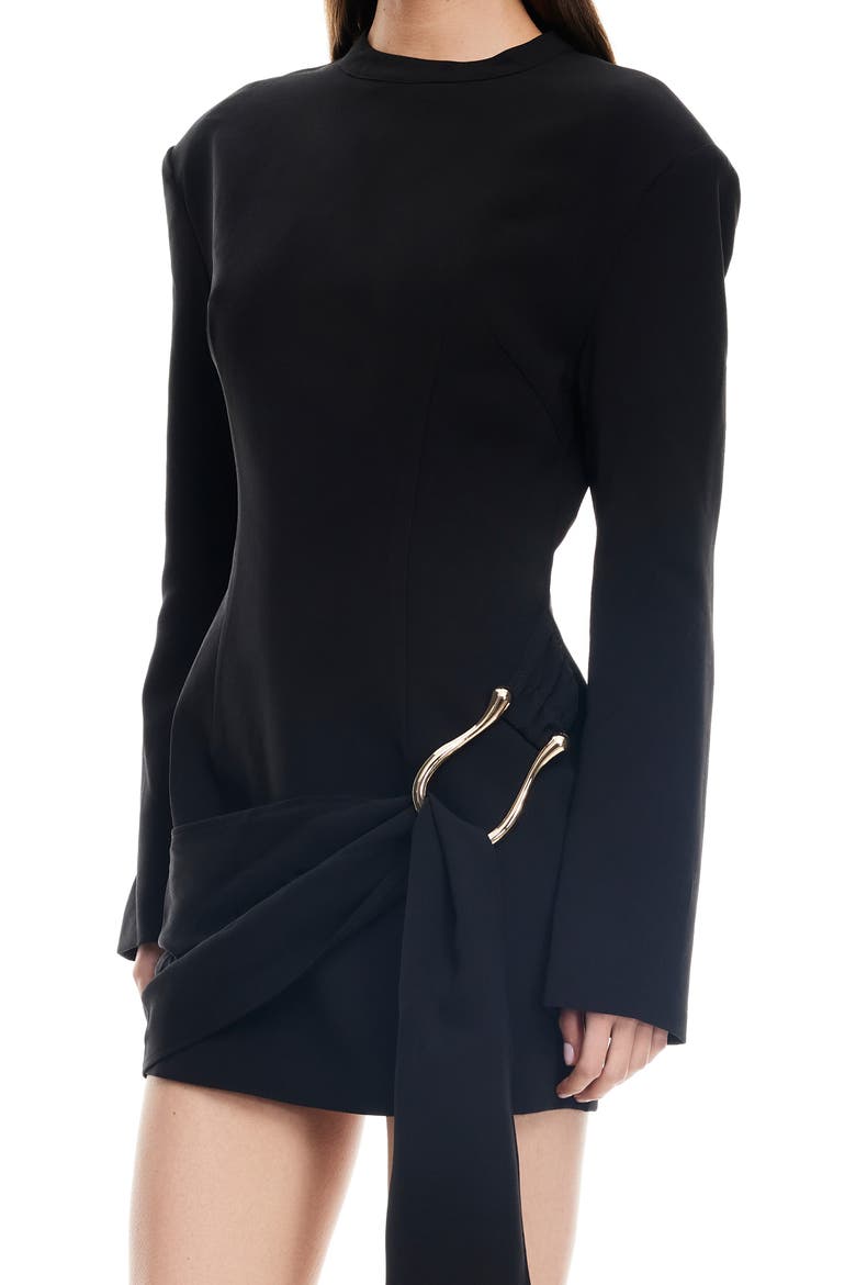 Martini Long Sleeve Draped Minidress, Alternate, color, ONYX