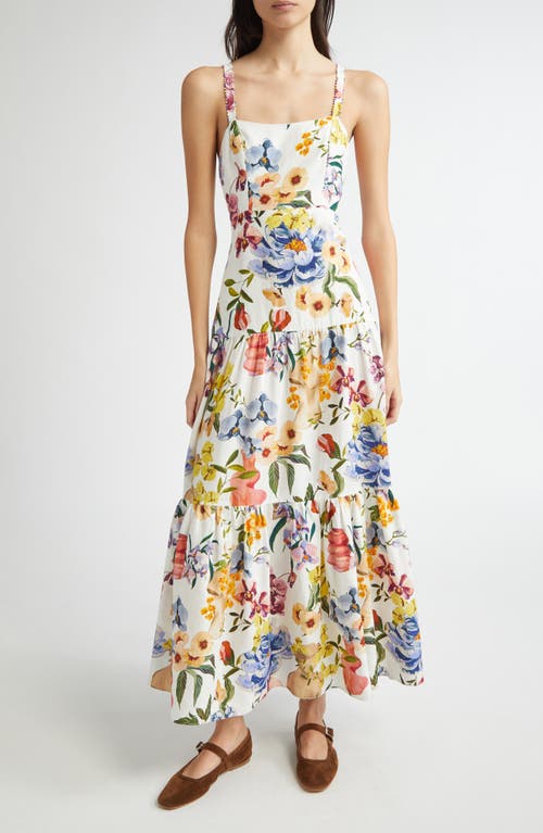 Farm Rio Greek Garden Floral Midi Dress In Off-white