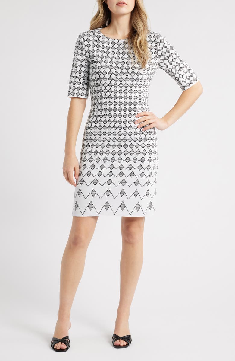 Ming Wang Jacquard Sheath Dress, Main, color, White/ Black