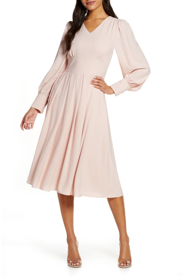 Long Sleeve Satin Midi Dress, Alternate, color, PINK SMOKE