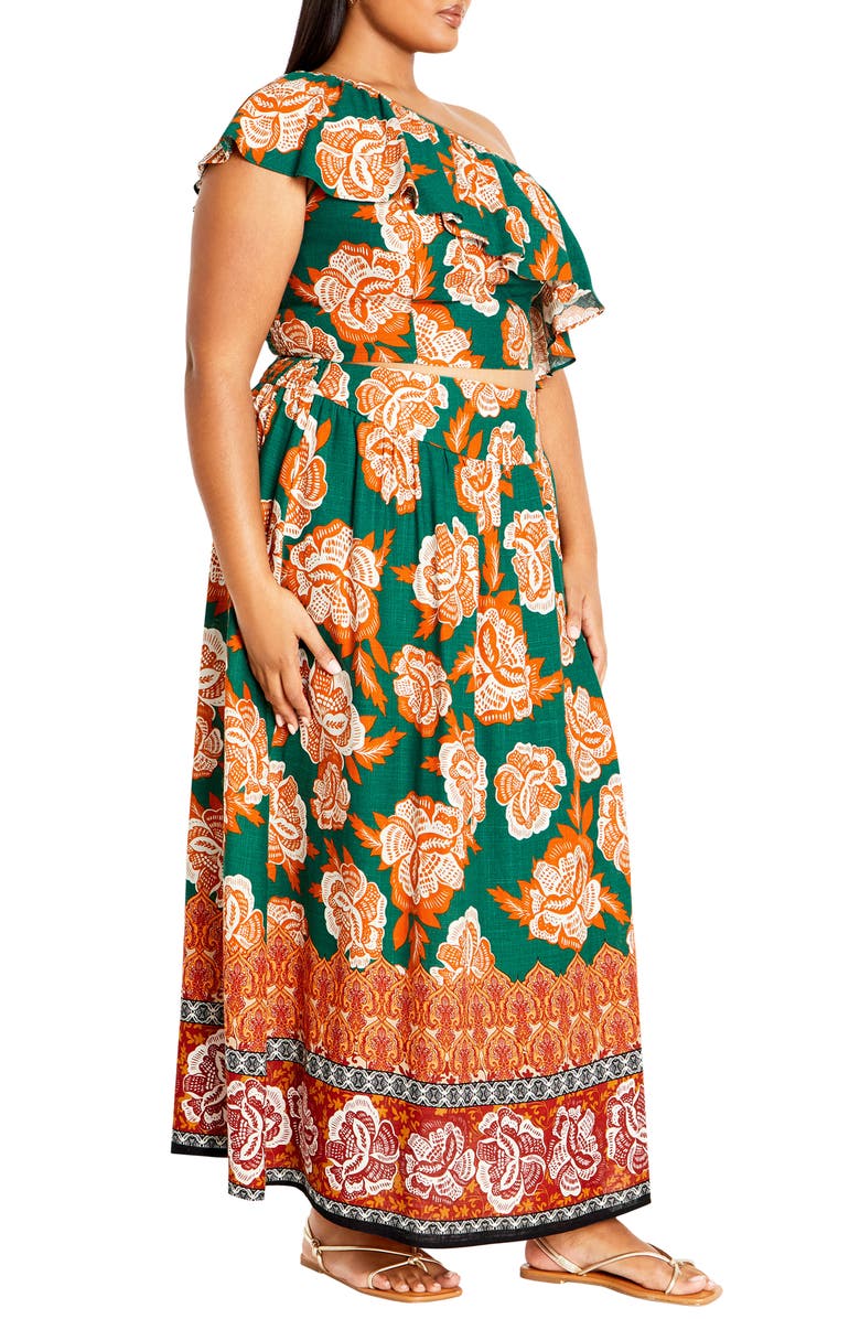 City Chic Runaway Bird Ruffle One-Shoulder Crop Top, Alternate, color, Sundowner