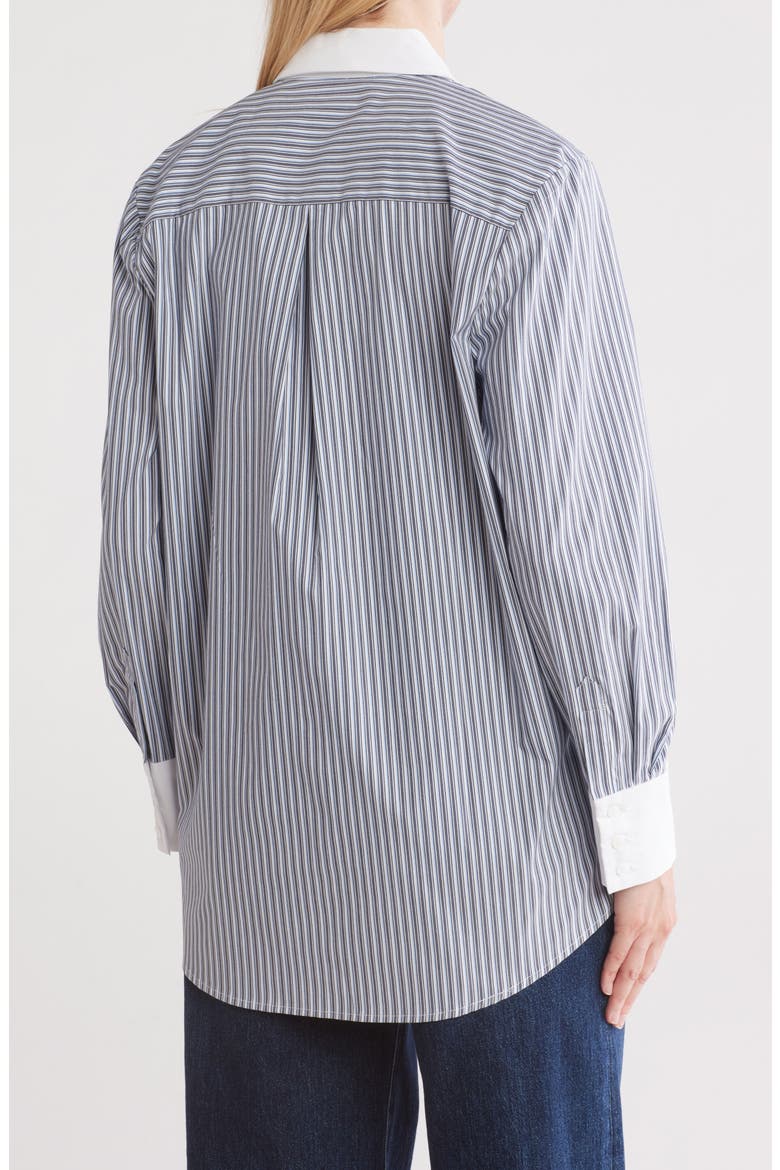 Malia Stripe Contrast Collar Button-Up Tunic Shirt, Alternate, color, MIDNIGHT/ WHITE STRIPE