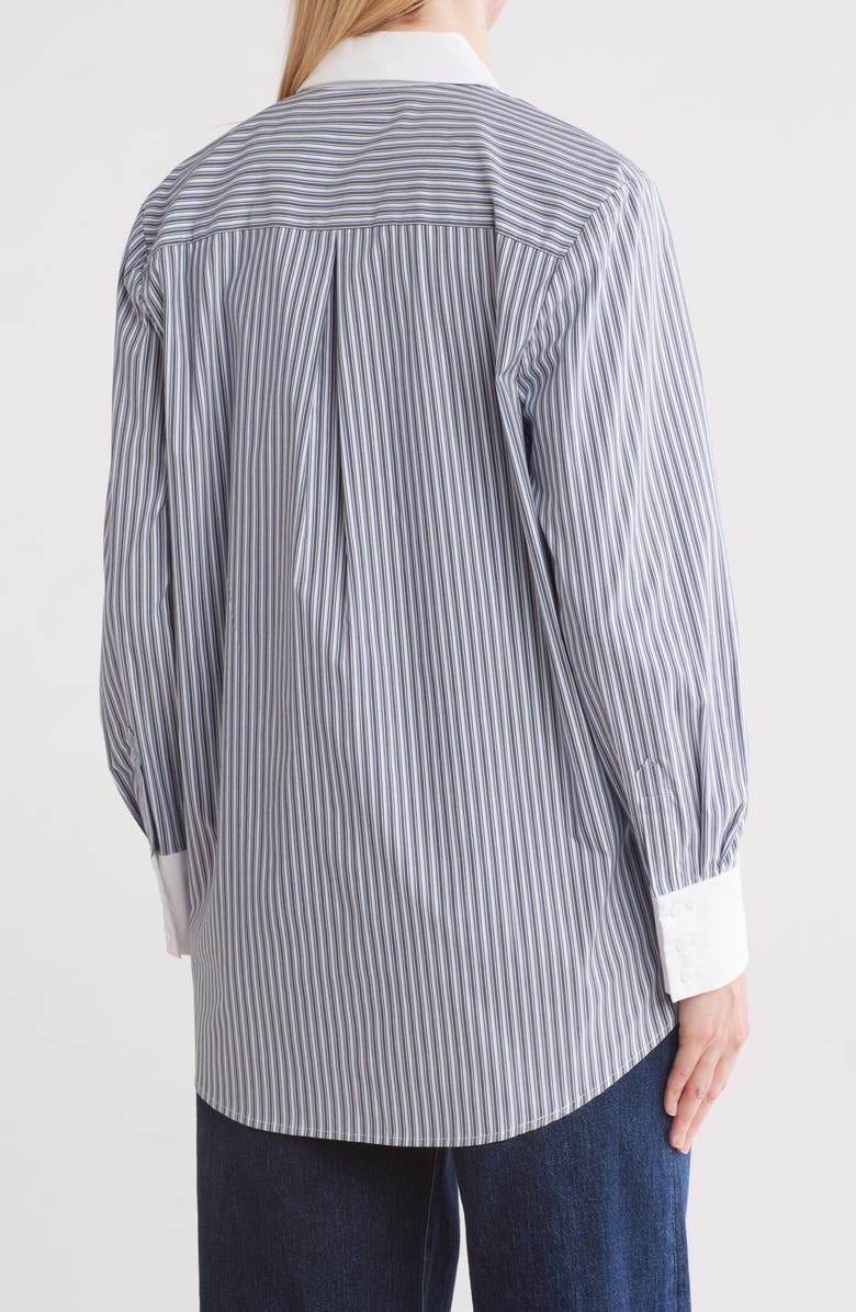 L'AGENCE Malia Stripe Contrast Collar Button-Up Tunic Shirt, Alternate, color, 