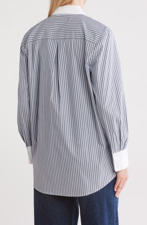 L'agence Malia Stripe Contrast Collar Button-up Tunic Shirt In Blue