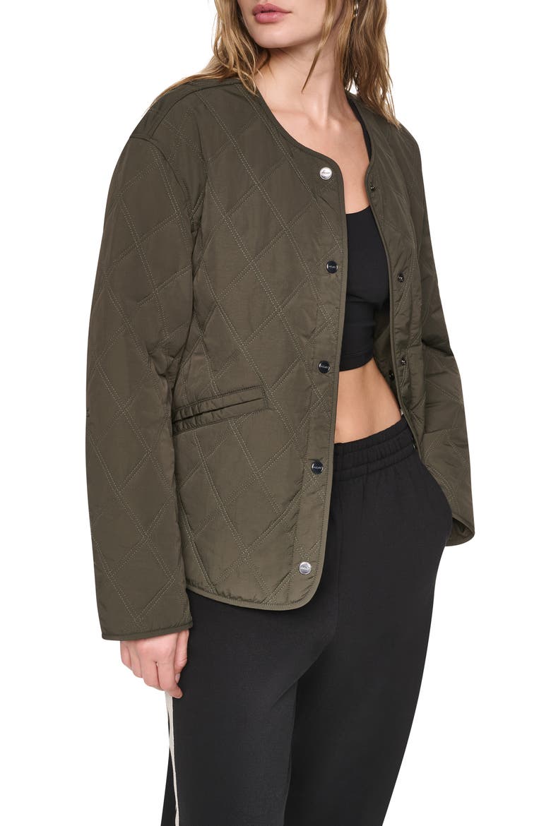 Quilted Jacket with Hooded Knit Bib, Alternate, color, LODEN