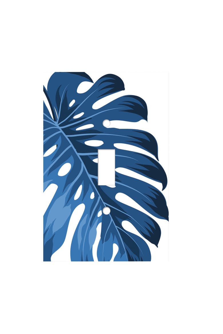 Blue Monstera Single Toggle Switchplate Cover, Main, color, White