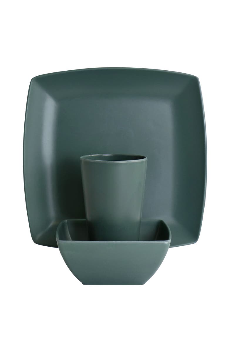 Gibson Home Grayson Melamine 12 Piece Square Dinnerware Set, Alternate, color, Green
