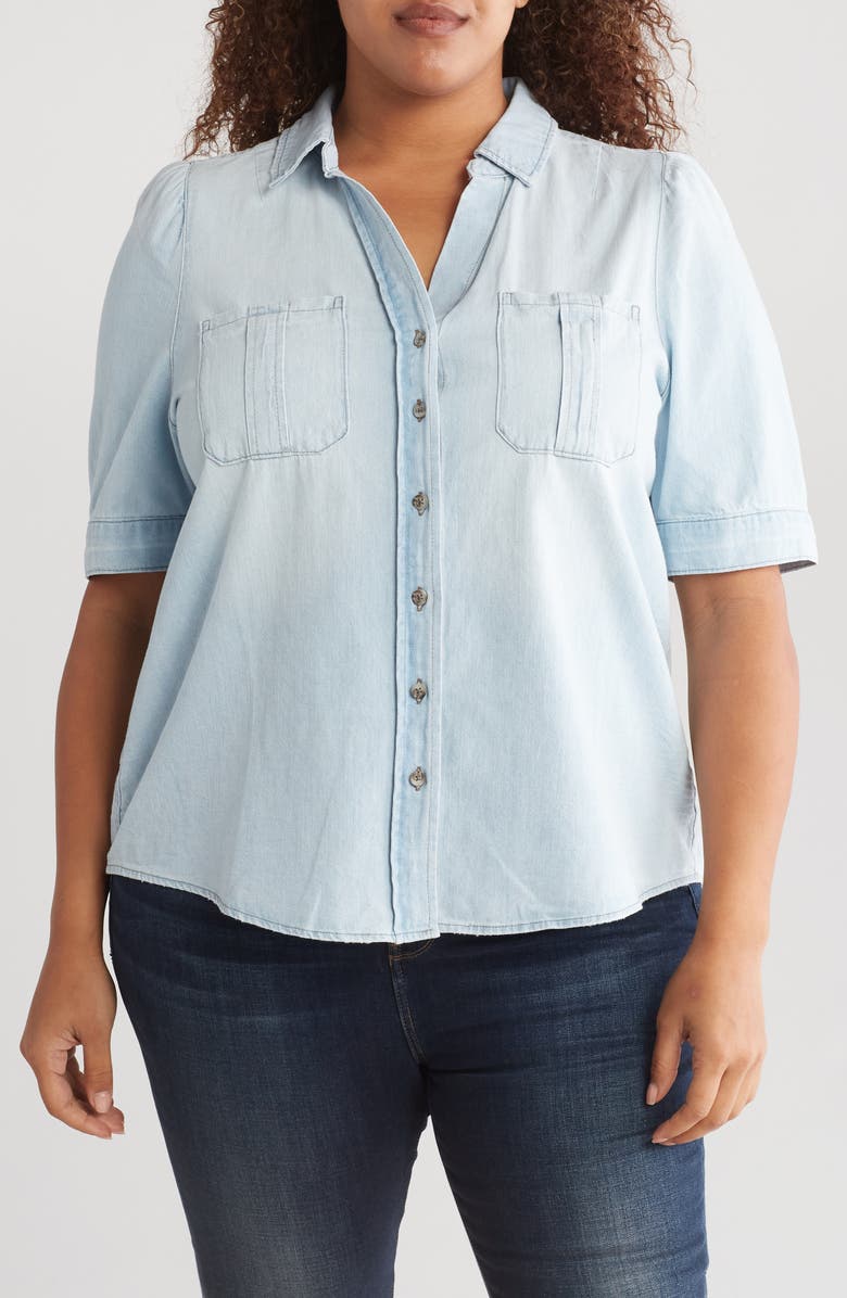 Democracy Denim Short Sleeve Button-Up Shirt, Main, color, 