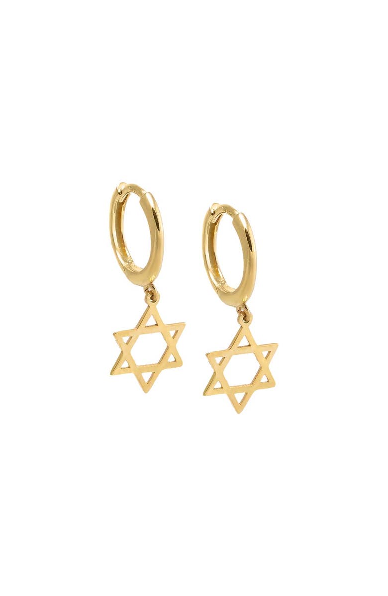 BY ADINA EDEN Solid Dangling Star Of David Huggie Earring 14K, Main, color, 