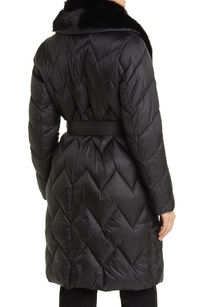 Faux Fur Collar Diamond Quilted Coat, Alternate, color, BLACK