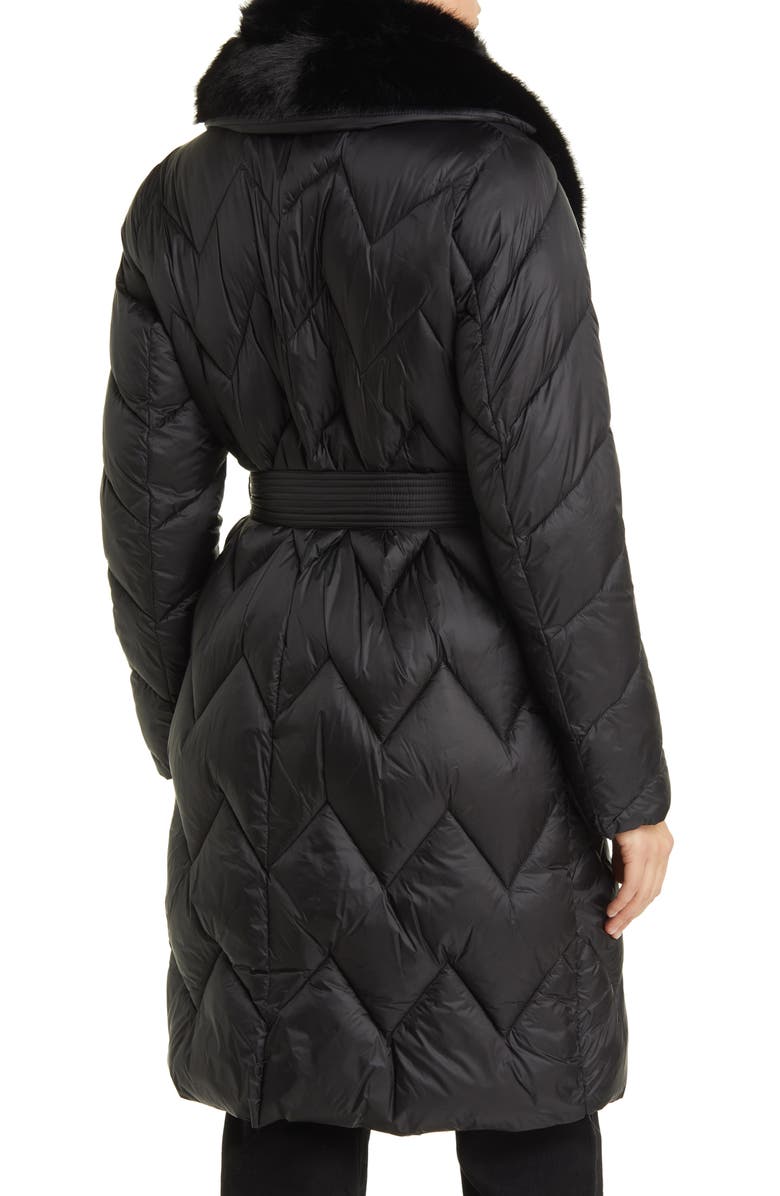 Michael Kors Faux Fur Collar Diamond Quilted Coat, Alternate, color, 