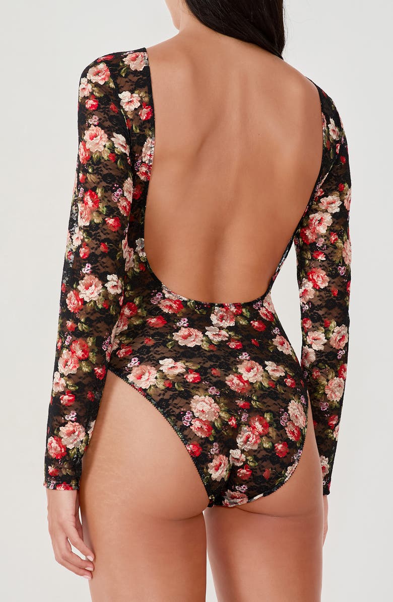 Etam Euphemisme Floral Long Sleeve Bodysuit, Alternate, color, Black