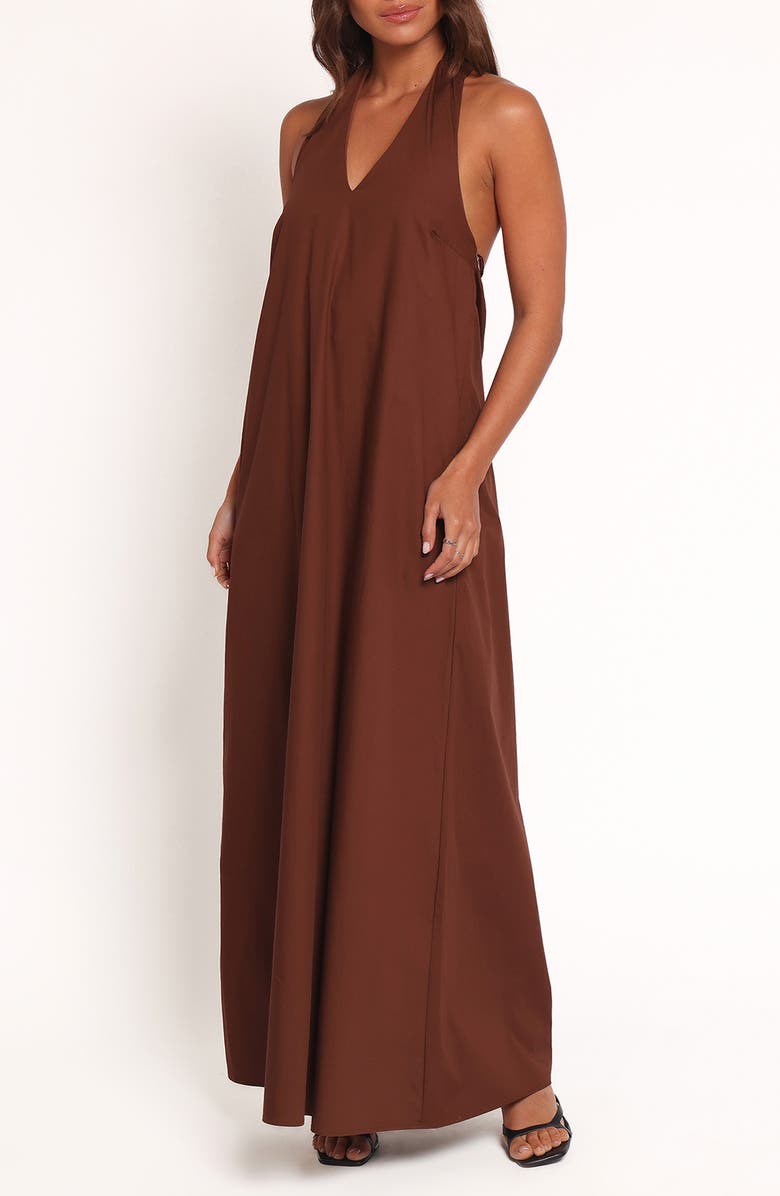 Petal & Pup Kaida Halter Maxi Dress, Main, color, Espresso