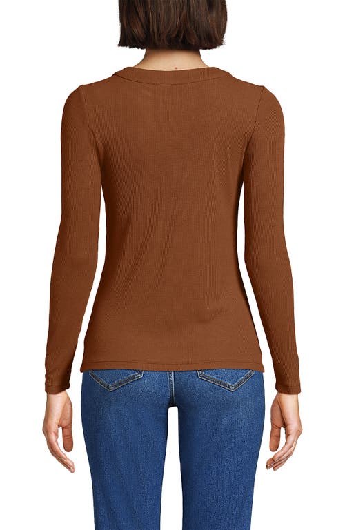 Lands' End Drapey Rib Skimming Long Sleeve Henley In Brown
