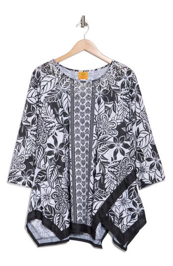 Ruby Rd. Ruby Rd Crystal Embellished Long Sleeve Top In Black/white