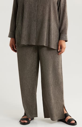 Eileen Fisher Crinkled Ankle Wide Leg Pants In Taupe