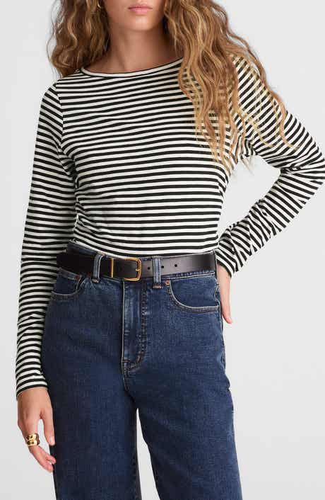 Madewell Stripe Ruched Crewneck Long Sleeve T-Shirt