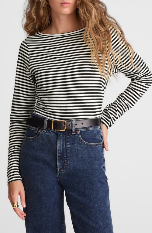Madewell Stripe Ruched Crewneck Long Sleeve T-shirt In Black