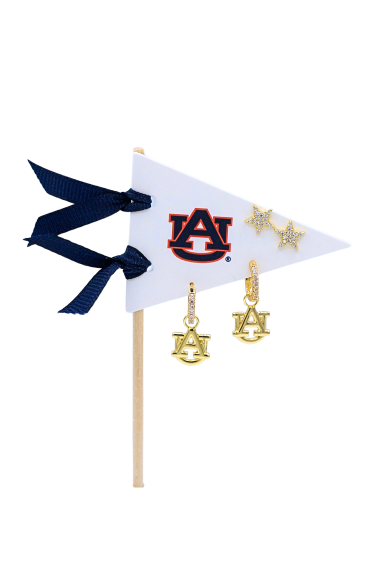 Auburn University Pennant Pair Earring Set, Main, color, Yellow Gold