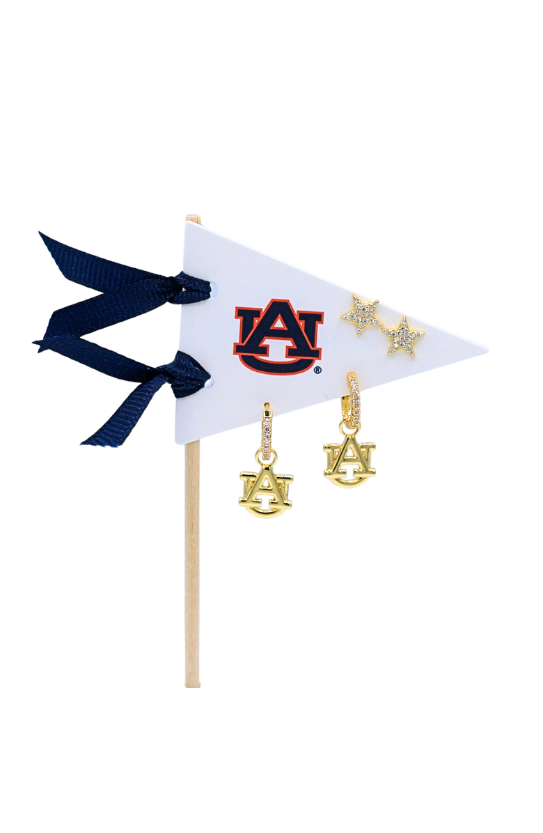 Color Shout Auburn University Pennant Pair Earring Set, Main, color, Yellow Gold