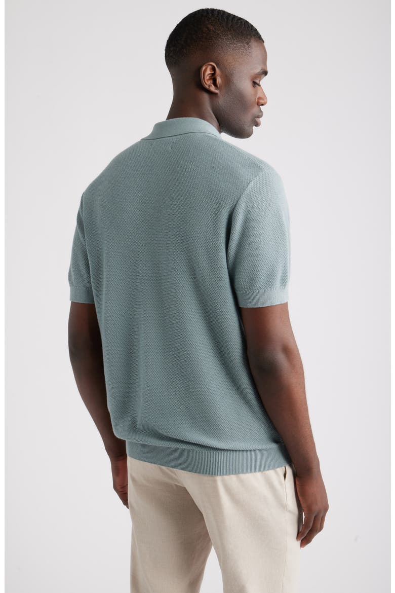Short Sleeve Textured Cotton & Silk Polo Sweater, Alternate, color, BLUE SPRUCE