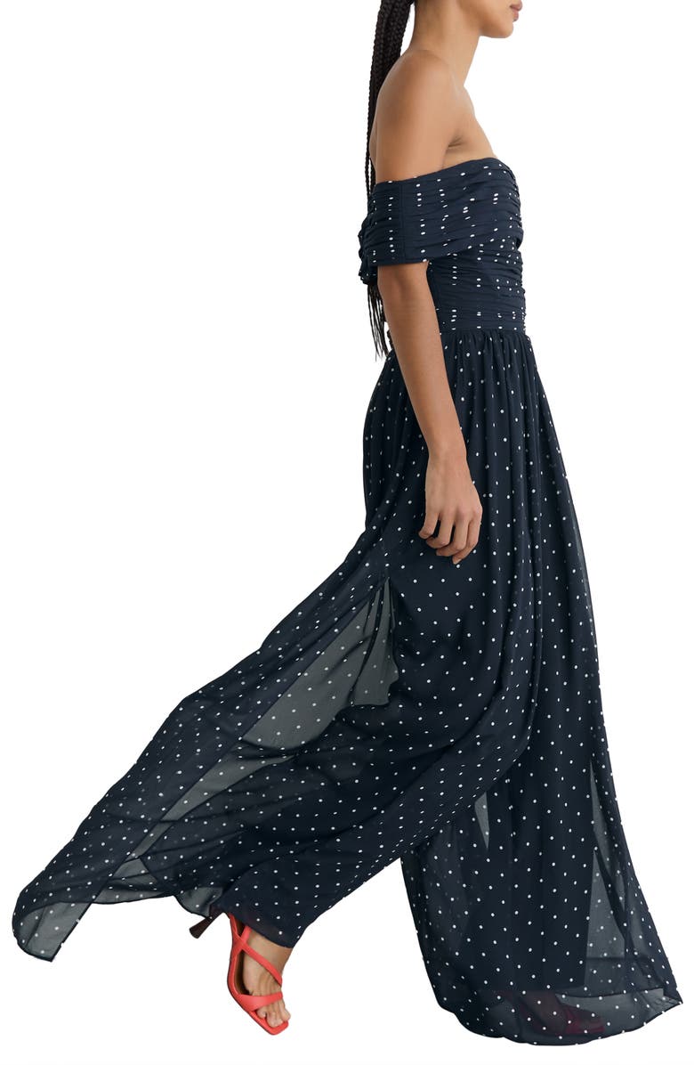 Reiss Margo Polka-Dot Bardot Wide-Leg Jumpsuit, Alternate, color, Navy/ Ivory