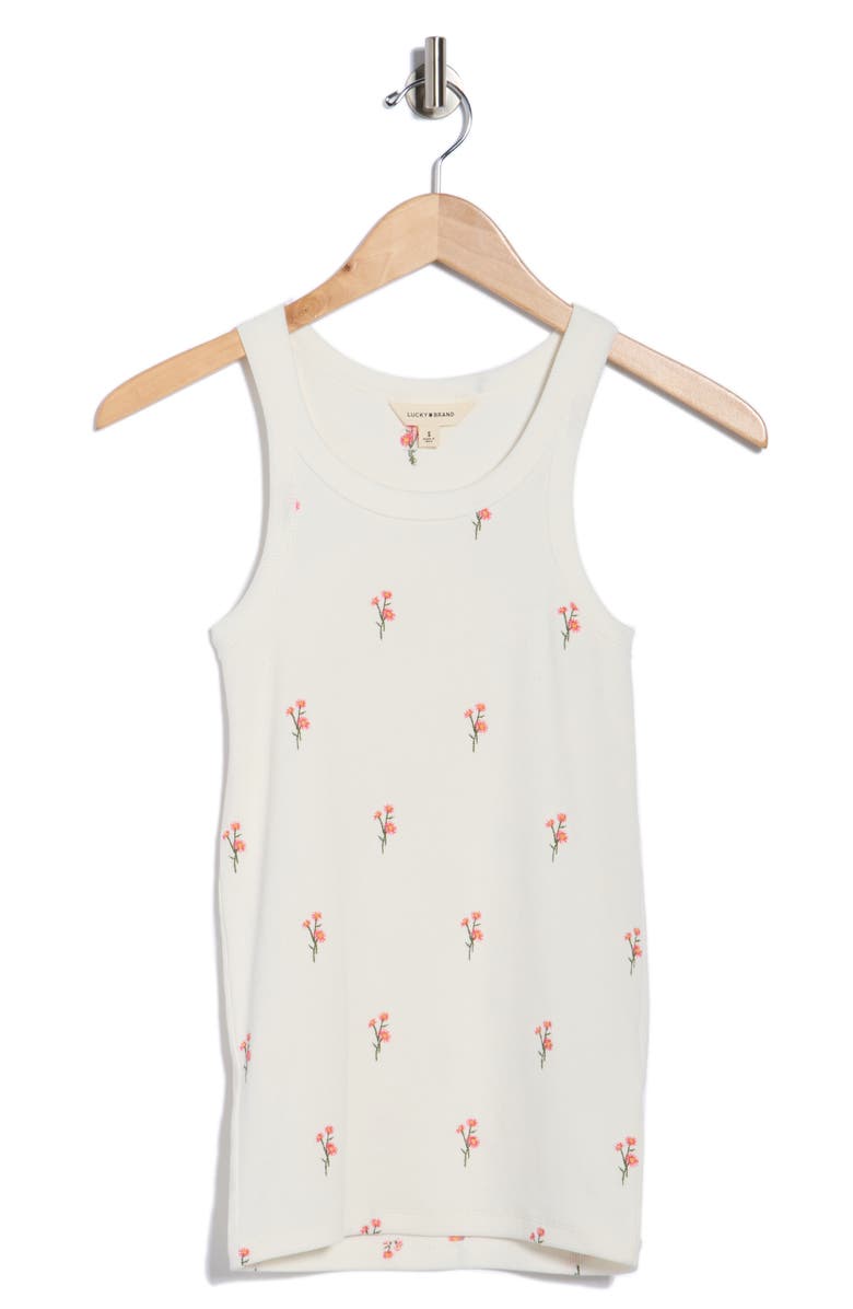 Lucky Brand Essential Cotton Rib Tank, Alternate, color, Cream Floral