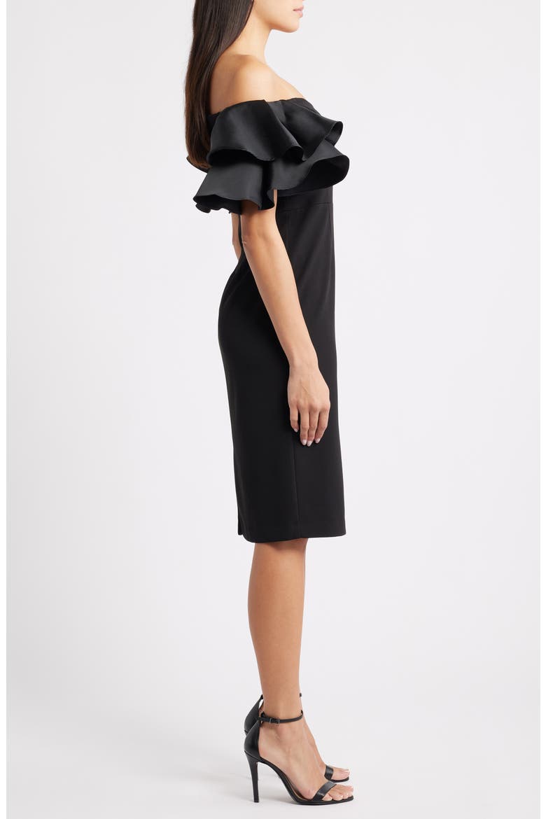 Ruflle Sleeve Off the Shoulder Cocktail Sheath Dress, Alternate, color, BLACK