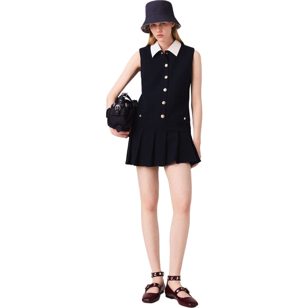 Maje Mini Tweed Dress With Removable Collar In Black