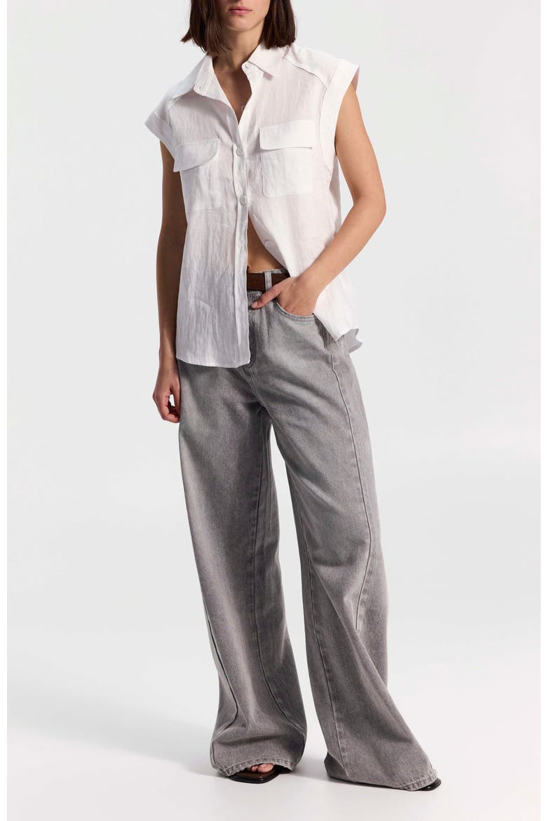 Short-Sleeve Linen Button-Up Shirt, Alternate, color, White