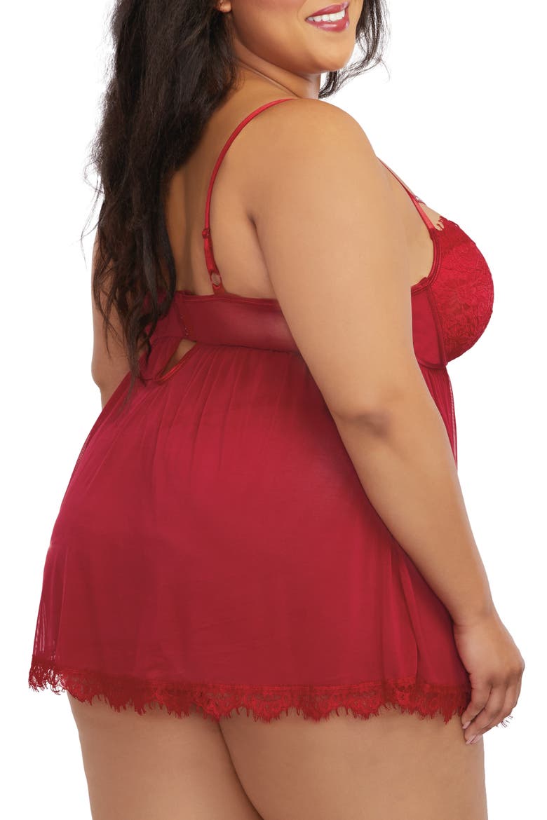 Underwire Babydoll Chemise & G-String Set, Alternate, color, GARNET